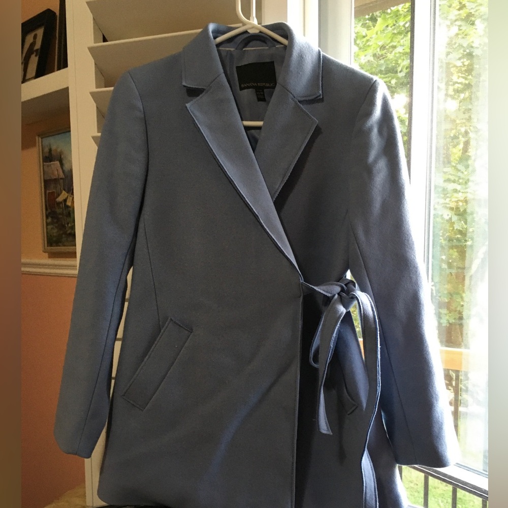 Women’s Jacket, Banana Republic, Powder Blue, wool, wrap tie. Never worn, US 6P - Picture 1 of 5